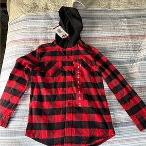 Levi’s Boys Red and Black Plaid Hoodie. Size Medium 8. New with tags